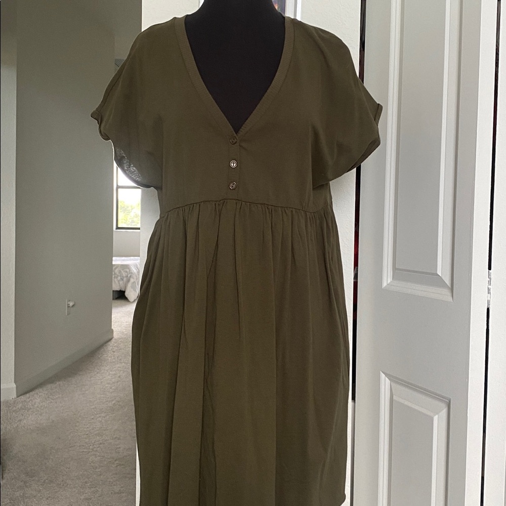 Socialite Olive Green Button-Front Dress